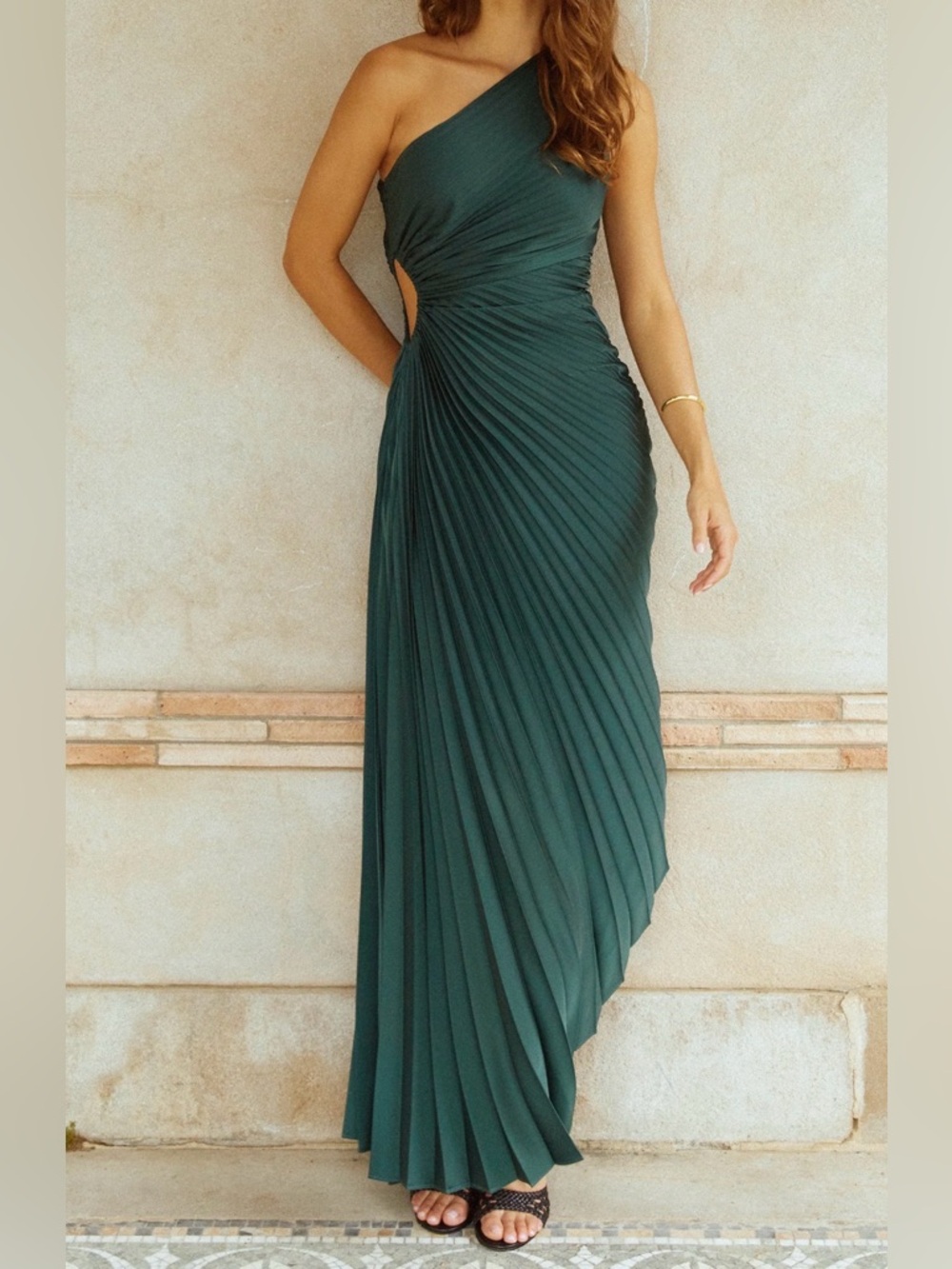 O.P.T. Asymmetrical side  cut-out Pleated One shoulder Green Dress NWT Size M